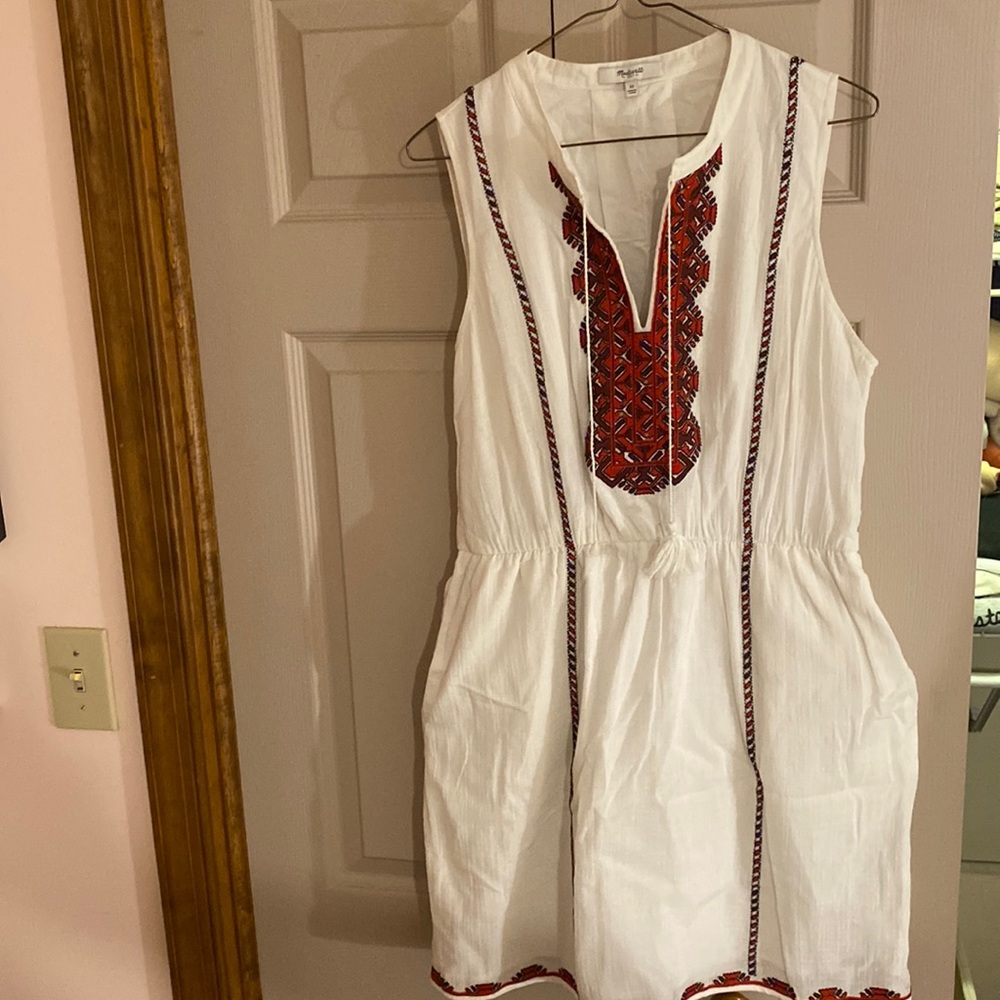 White Madewell Dress w/ Red Embroidery